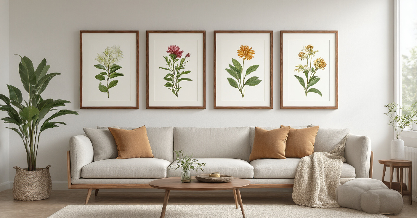 Vintage Botanical Wall Art for Farmhouse Living Rooms
