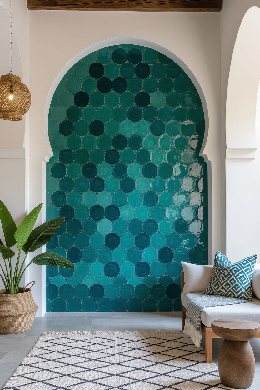 Deep Teal Deep Moroccan 3D Accent Wall