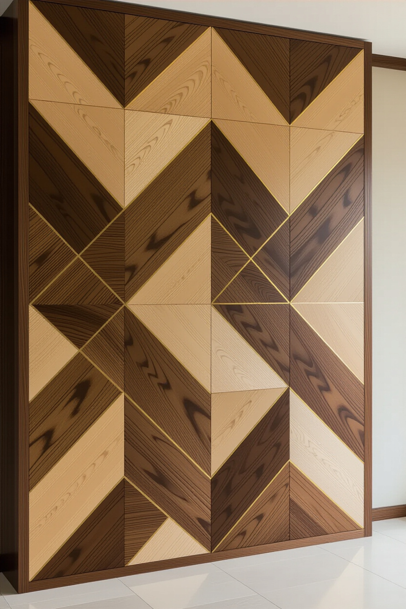 Dramatic chevron and geometric wood wall designs