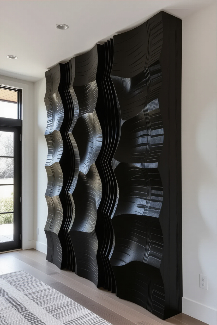 Dramatic Dark Dramatic Wood 3D Accent Wall