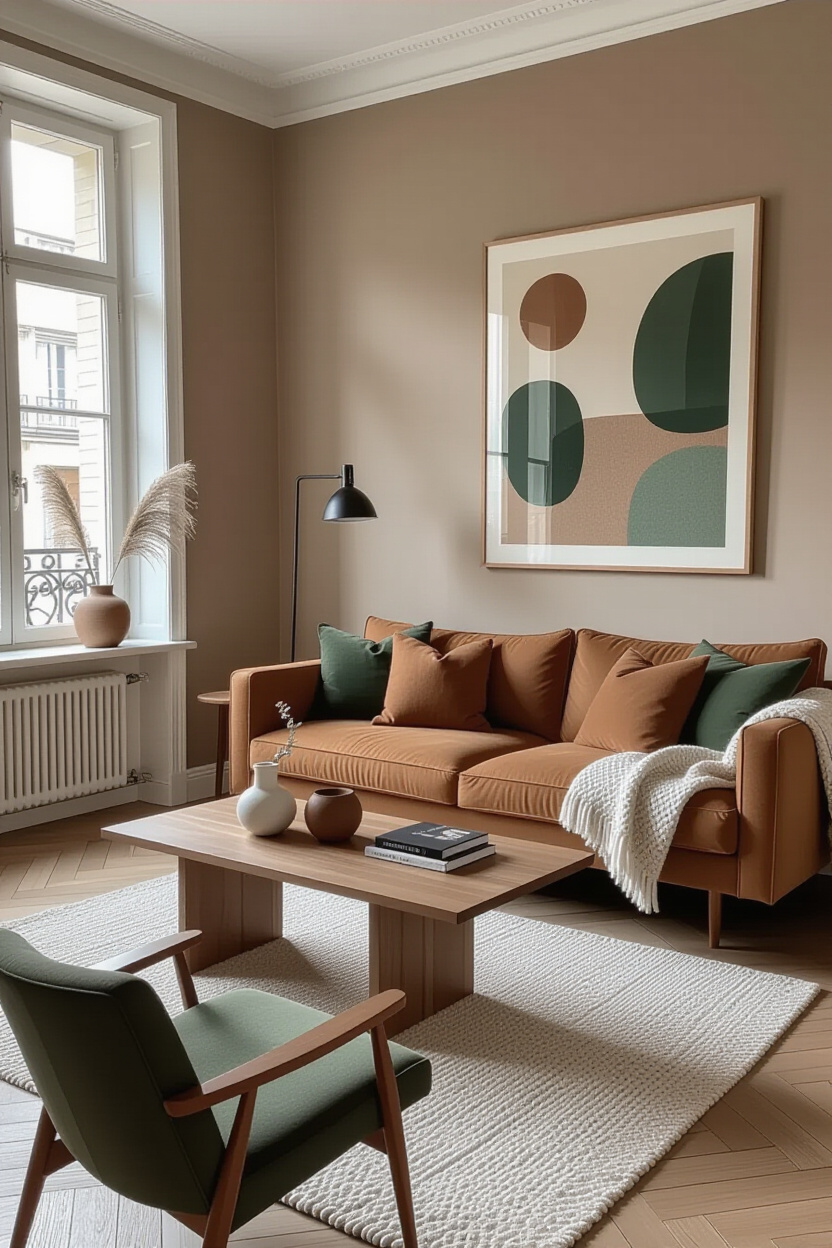 Earthy Brown Living Room Wall Design