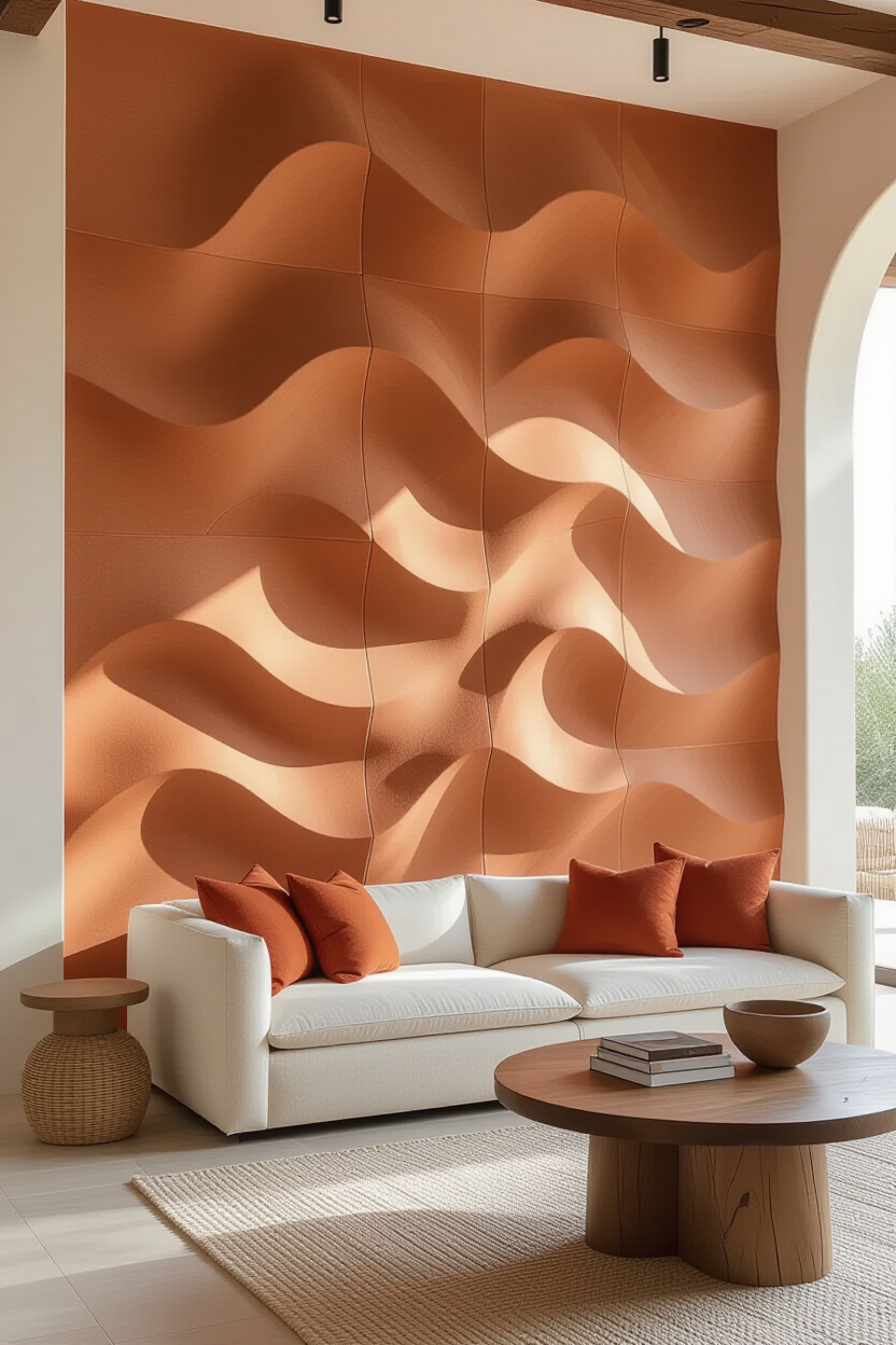 Earthy Terracotta Earthy Textured 3D Accent Wall
