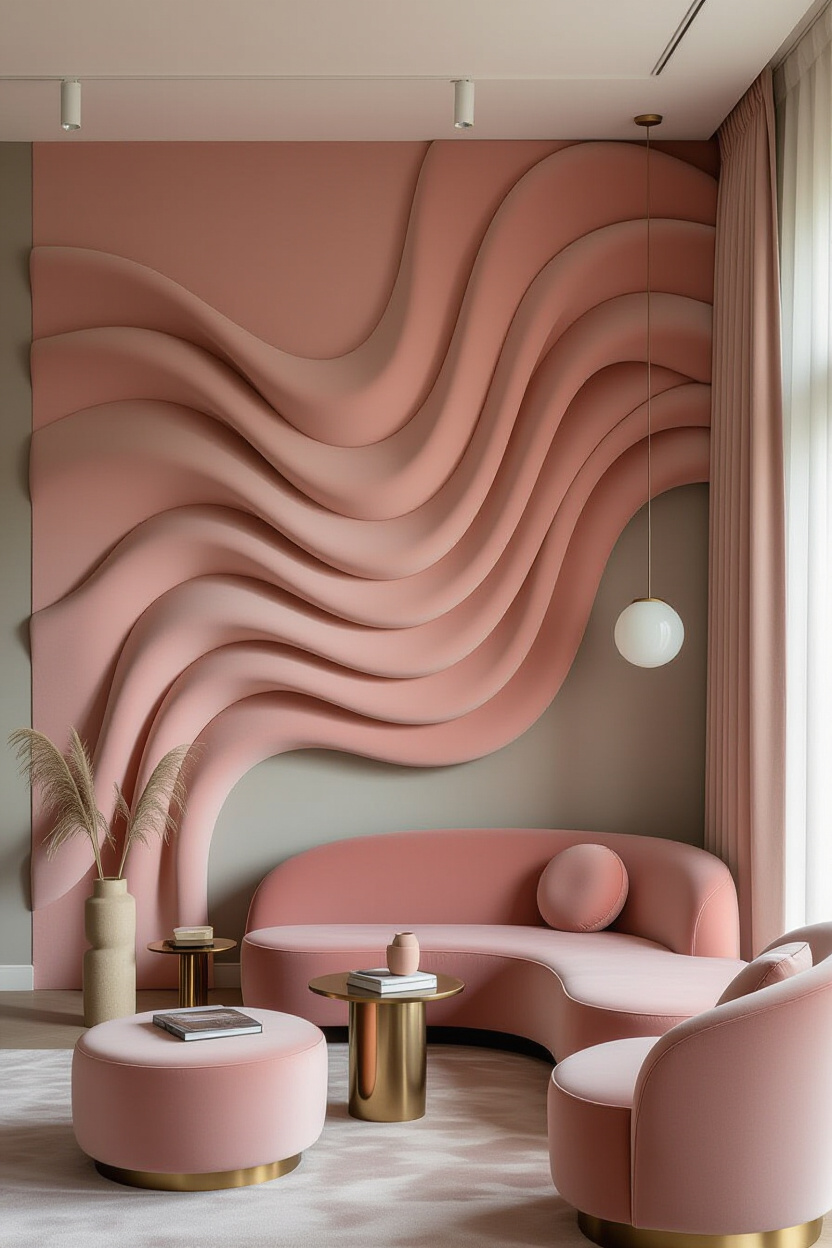 Elegant Pink Living Room 3D Accent Wall