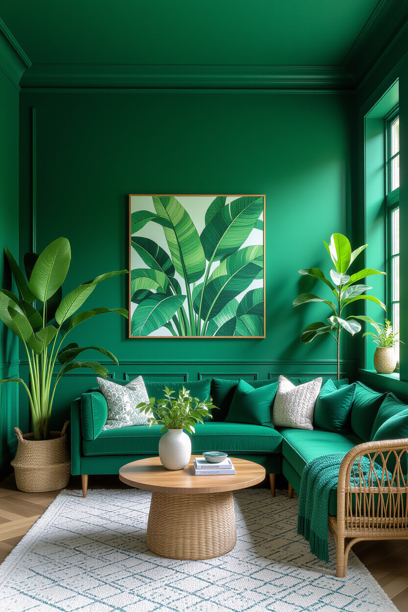 Emerald Green Living Room Wall Design