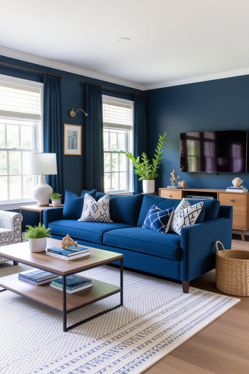 Family Room Design: Cozy Blue Sofa Ideas
