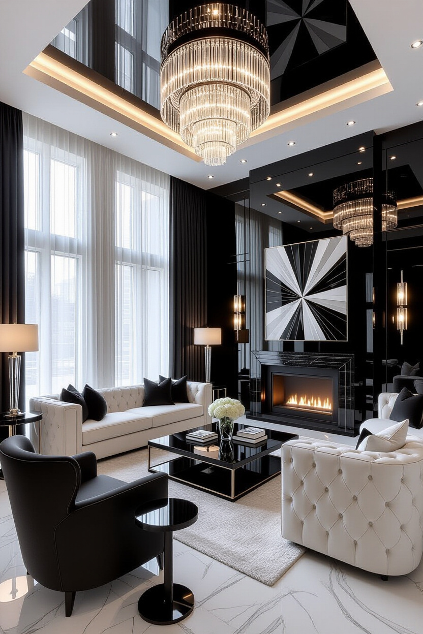 Glam Black and White Living Room Decor for a Luxurious Feel