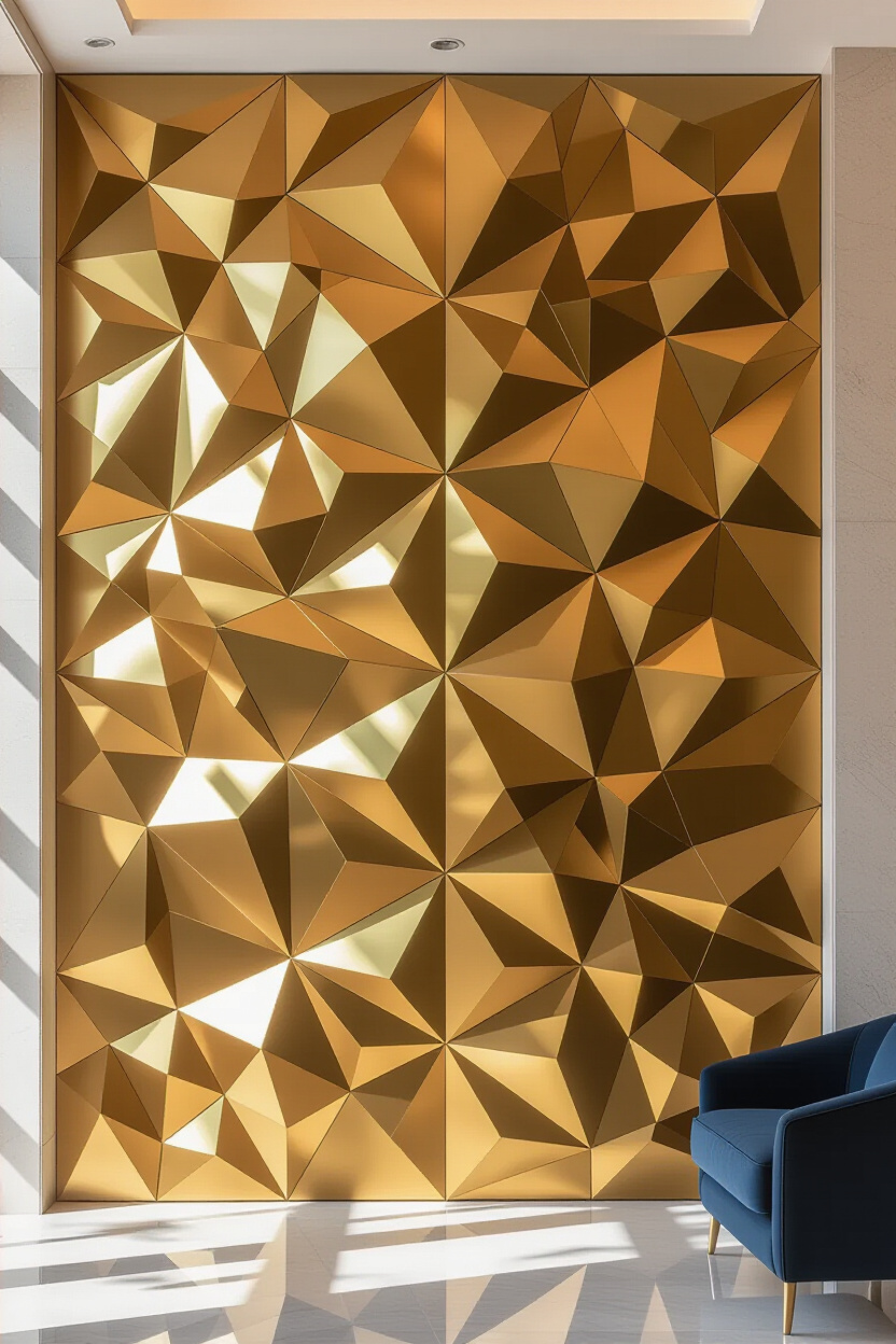 Gleaming Gold Gleaming Geometric 3D Accent Wall