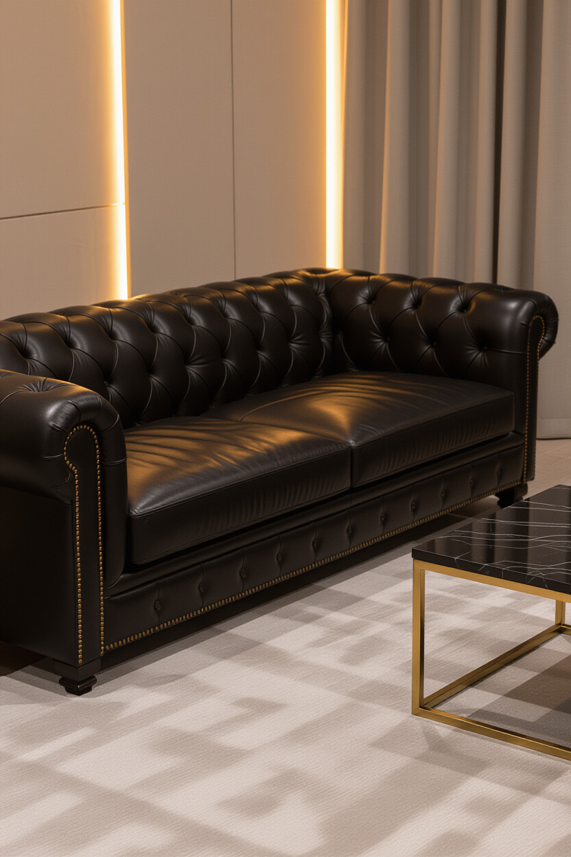 Leather Black Couch Living Room Decor