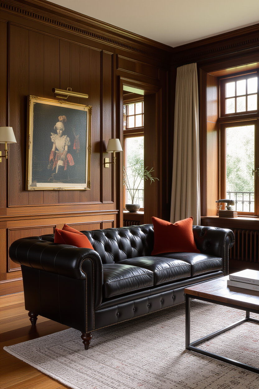 Leather Black Sofa: Living Room Decor