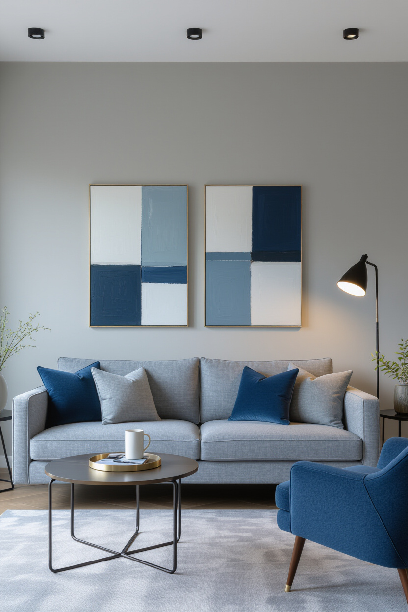 Living Room Designs: Blue and Gray Couch