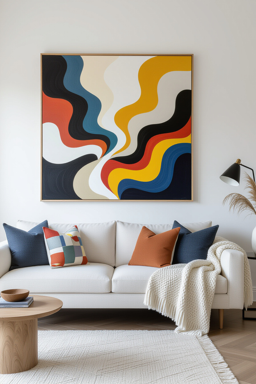 Living Room Wall Decor Ideas Above a White Couch