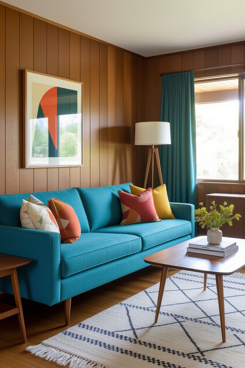 MCM Living Room: Blue Couch Inspiration
