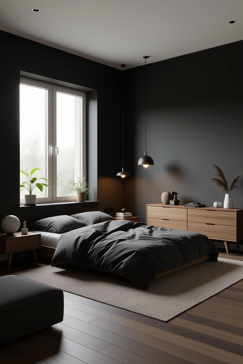 Minimalist Dark Bedroom Design for Serenity