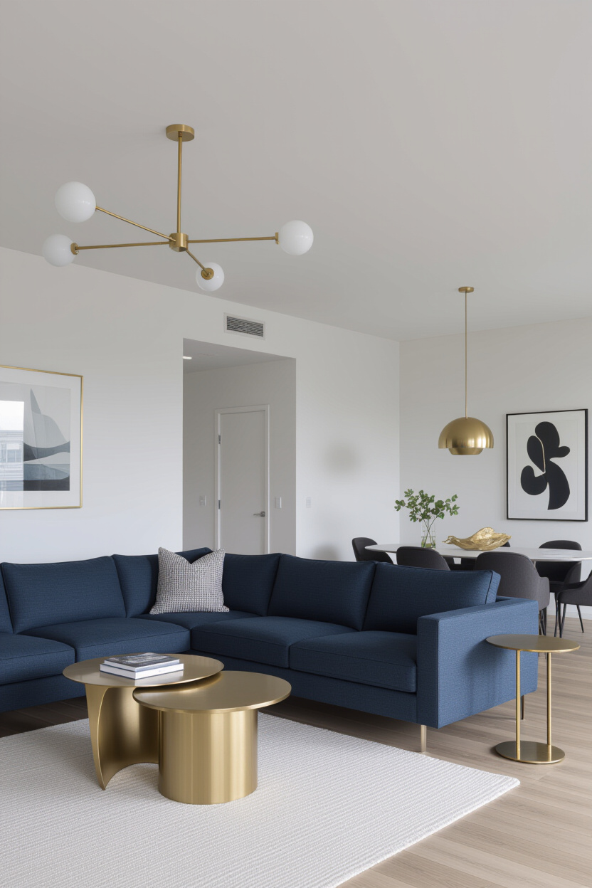 Modern Apartment Decor: Navy Blue Sofa