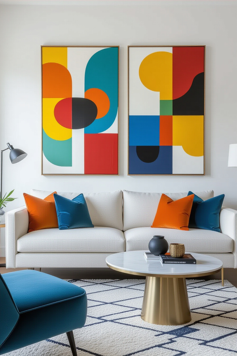 Modern Colorful Living Room Decor Featuring White Sofas