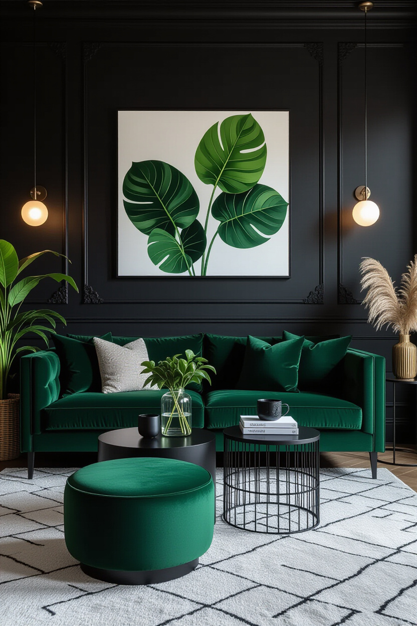 Monochrome Black Living Room Statement Wall