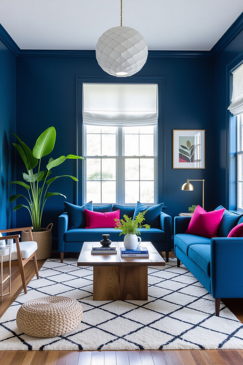 Moody Indigo Living Room Wall Design