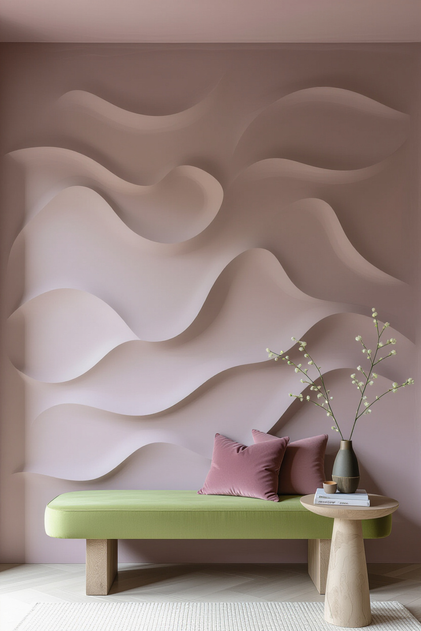 Muted Mauve Living Room 3D Accent Wall