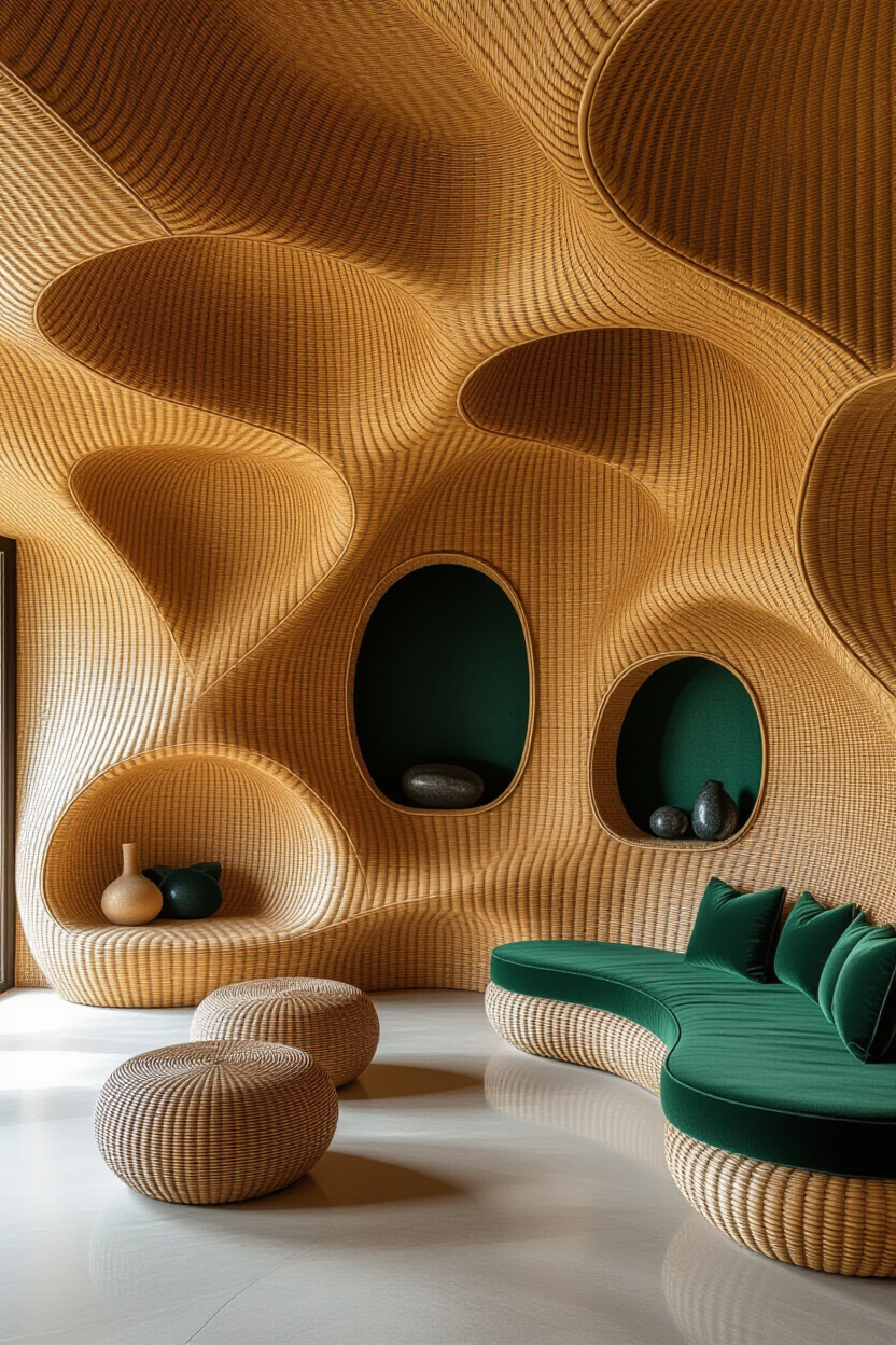 Natural Rattan Living Room 3D Accent Wall