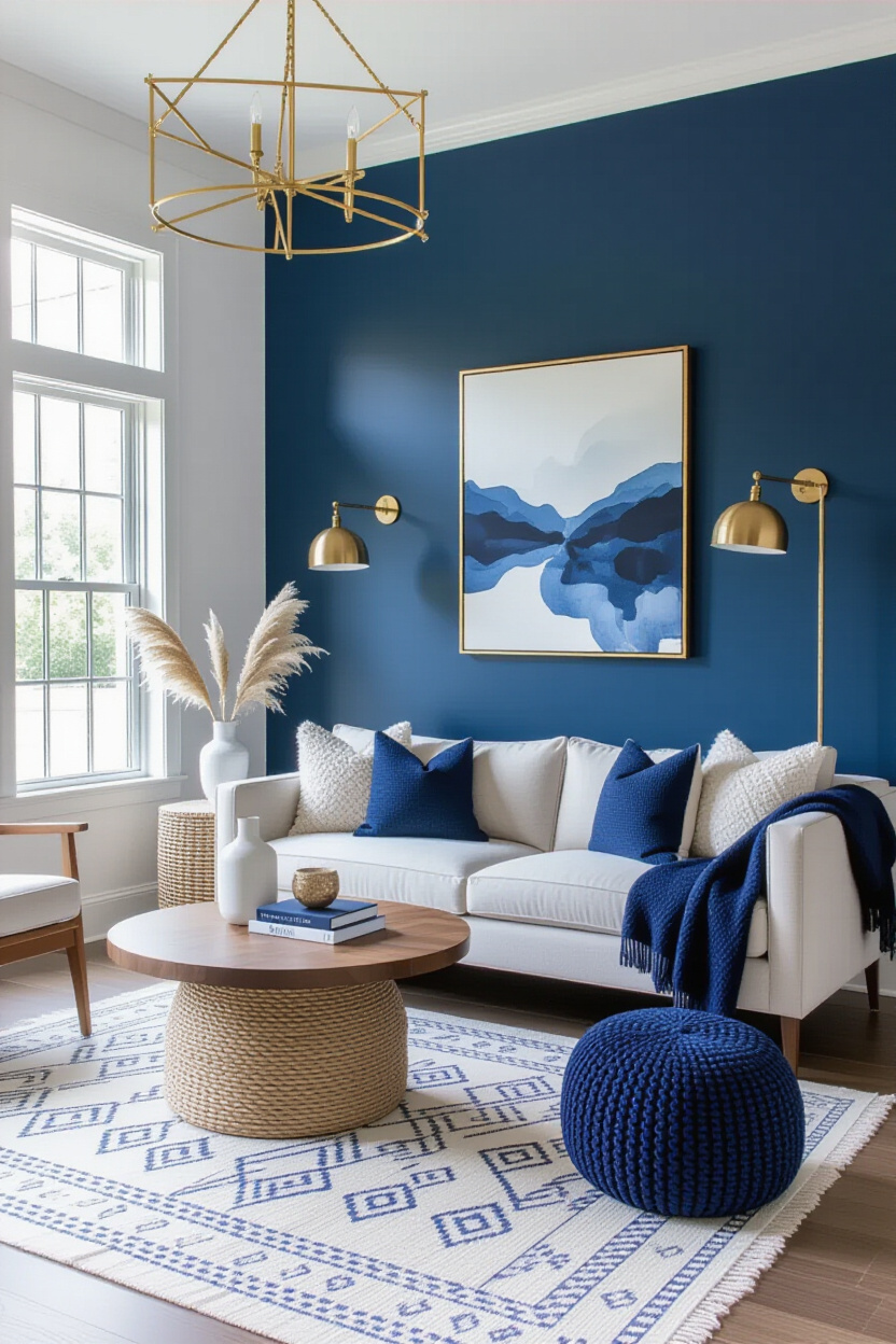 Navy And Gold Living Room Wall Design