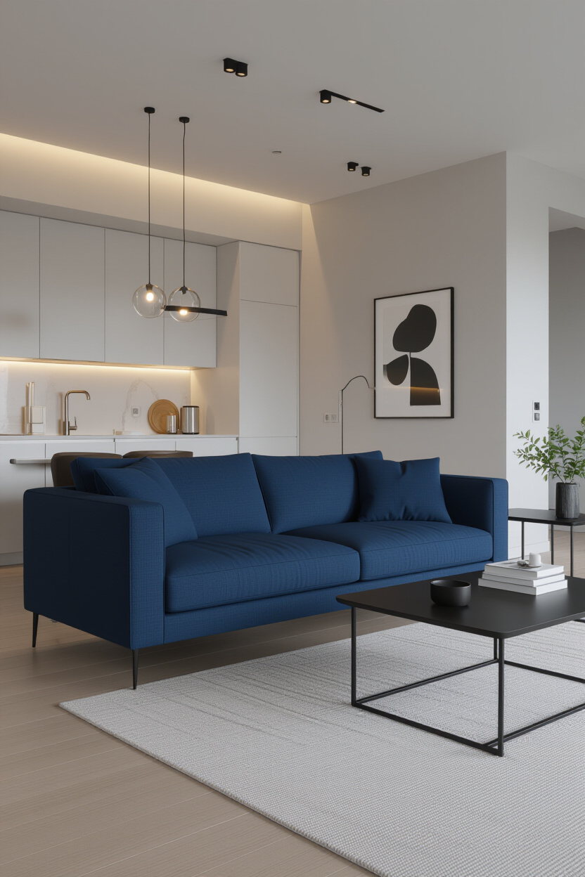 Navy Blue Couch: Modern Apartment Decor