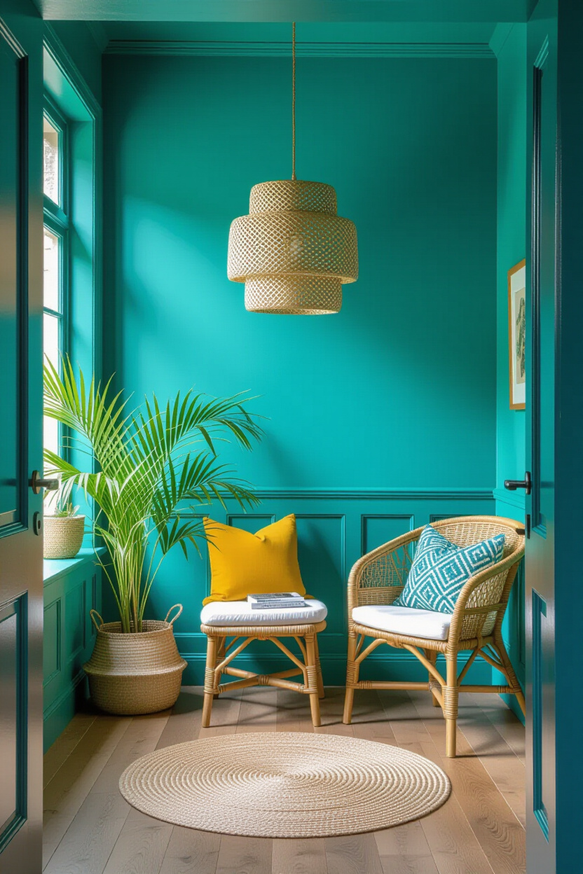 Ocean Teal Living Room Wall Design