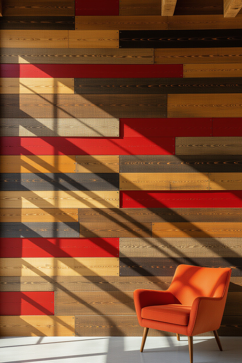 Rustic Red Rustic Wood 3D Accent Wall