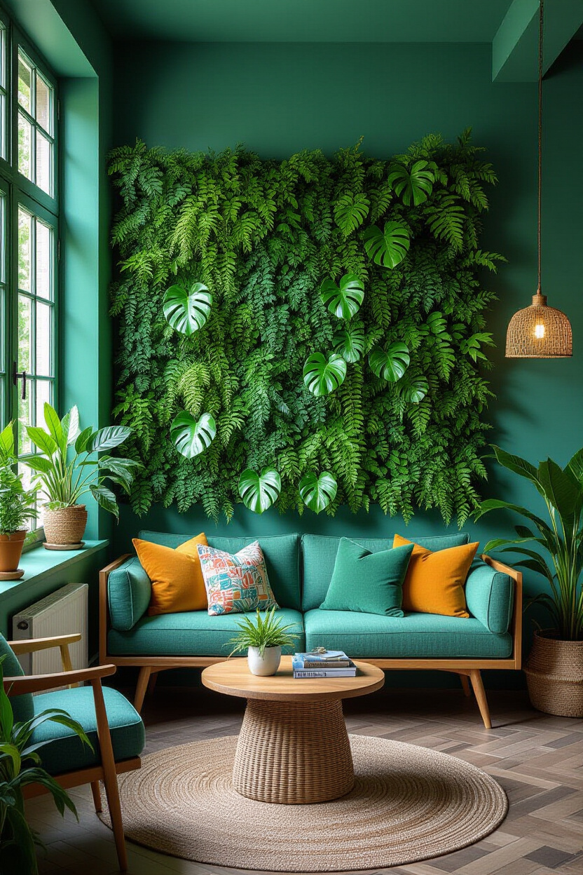 Serene Green Living Room Wall Design