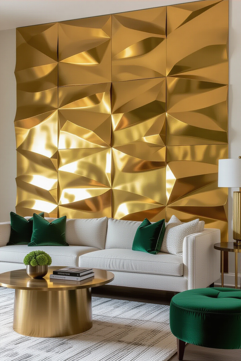 Shimmering Gold Living Room 3D Accent Wall
