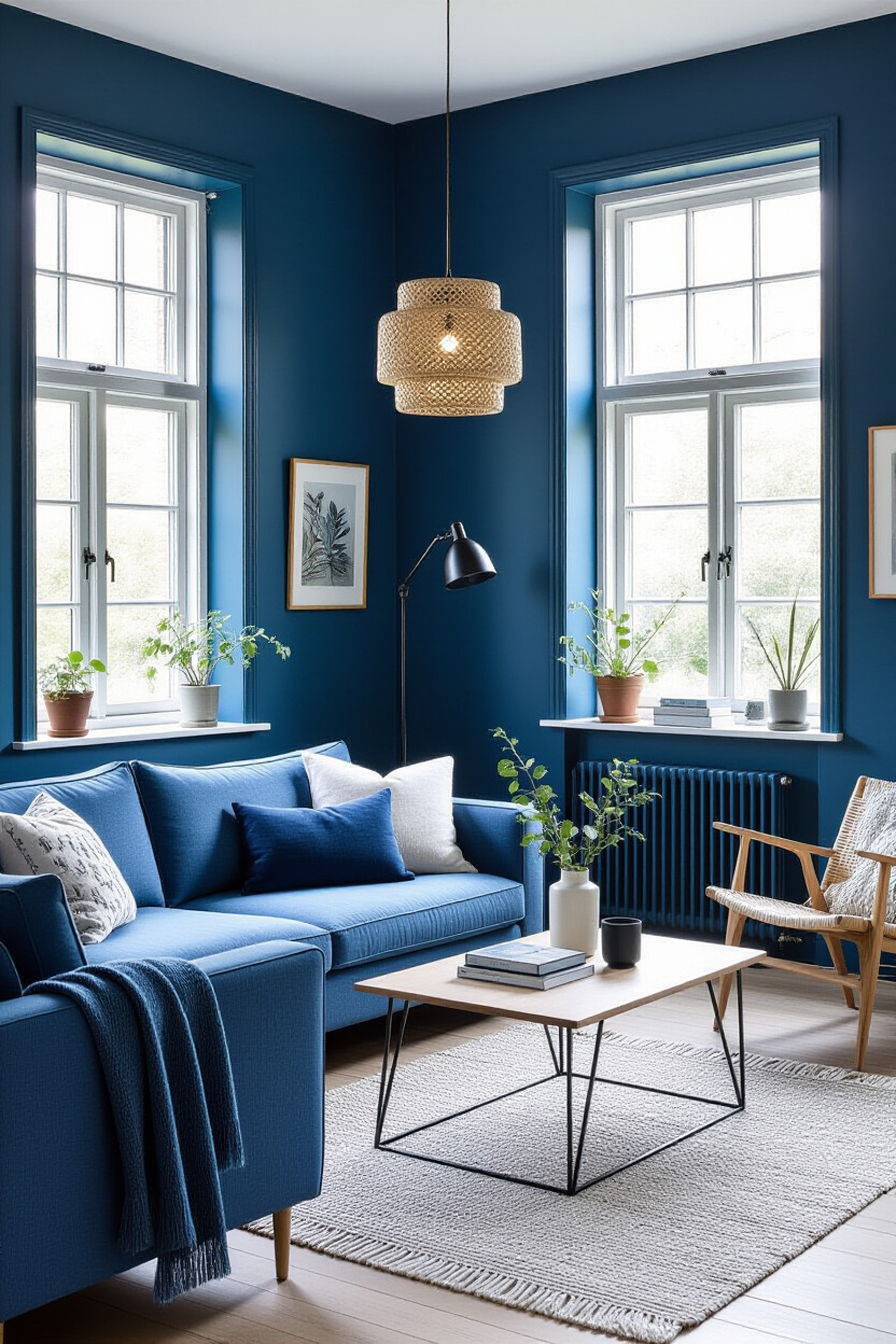 Sky Blue Living Room Wall Design