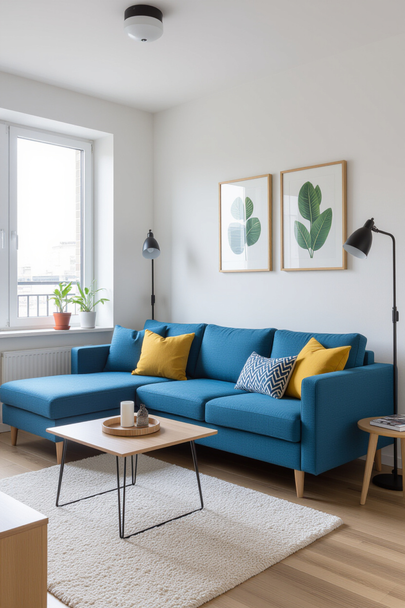 Small Apartment Decorating: Blue Couch Solutions