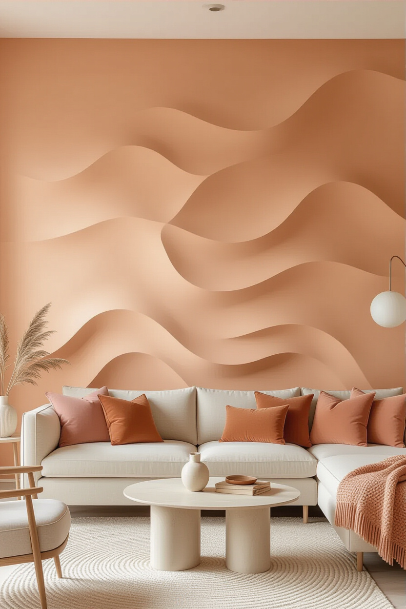 Soft Peach Living Room 3D Accent Wall