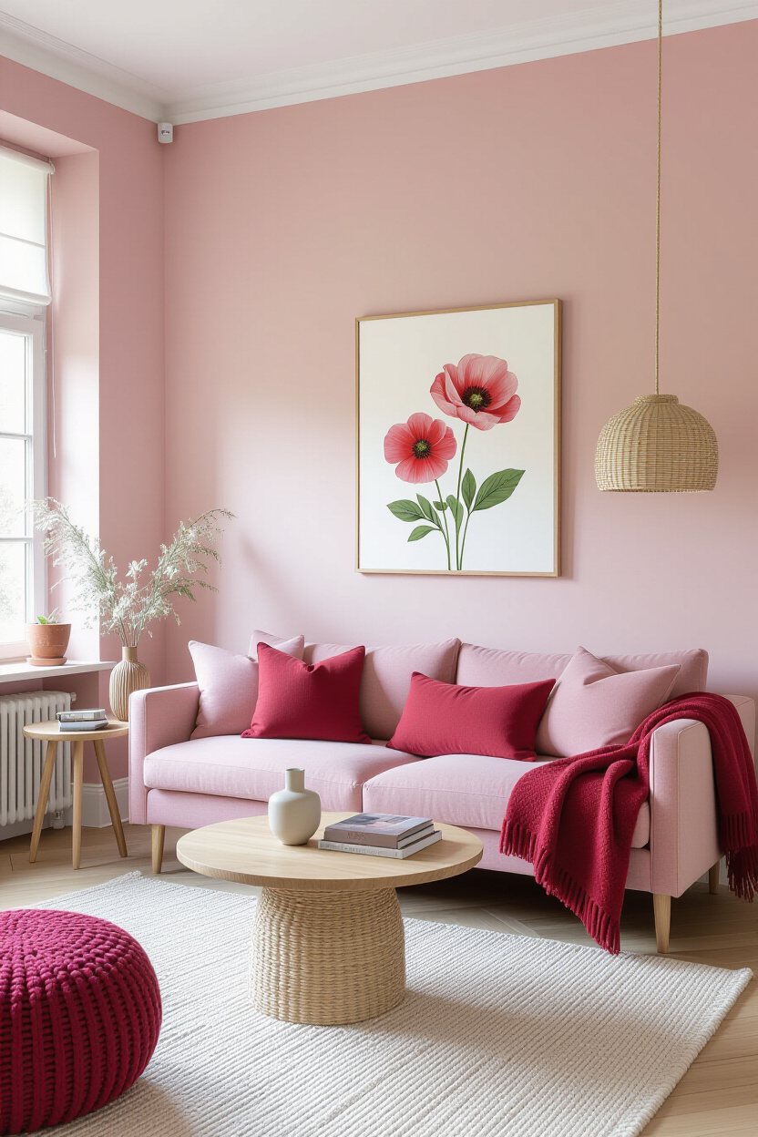 Soft Pink Living Room Wall Design