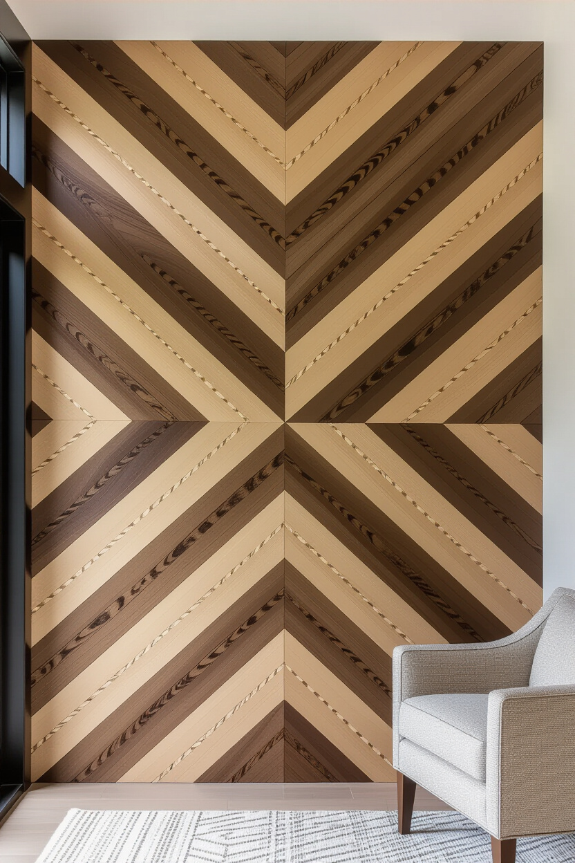 Sophisticated chevron and geometric wood wall designs