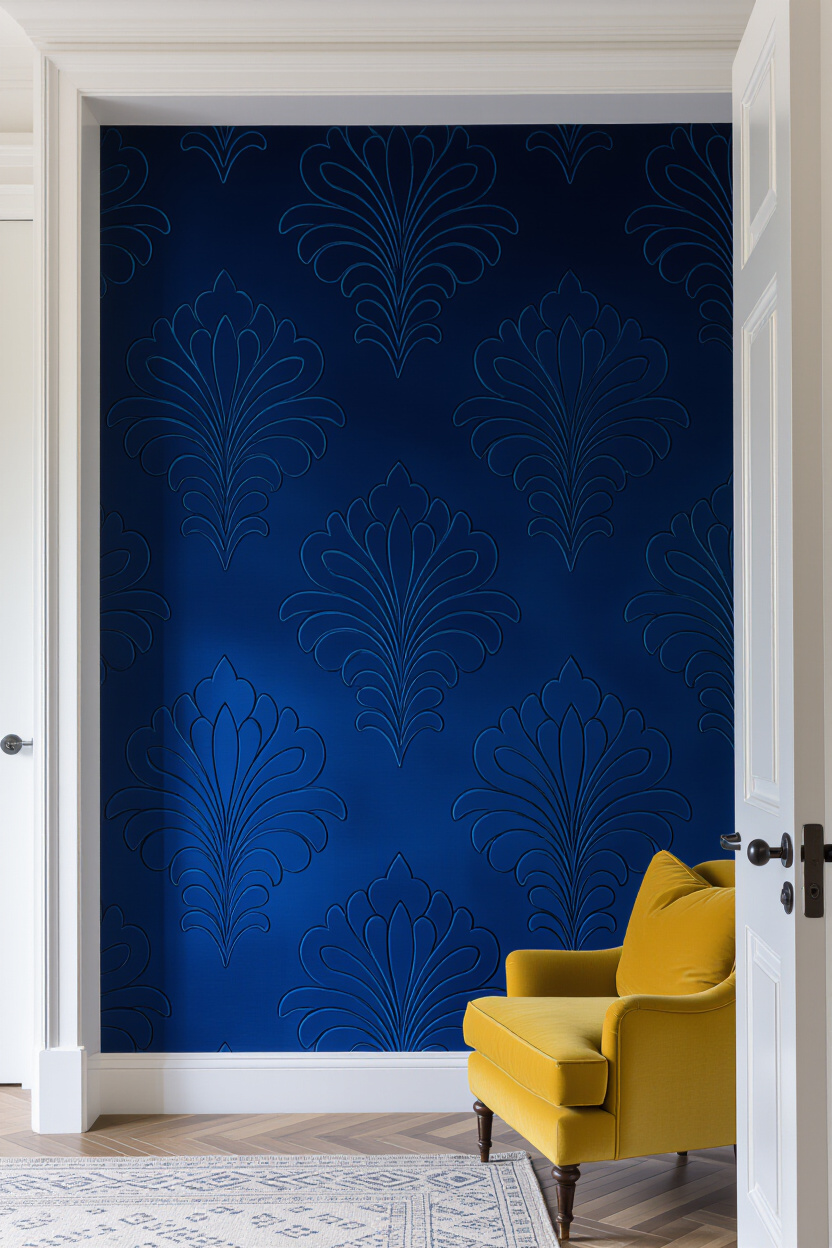 Sophisticated Sapphire Sophisticated Damask 3D Accent Wall