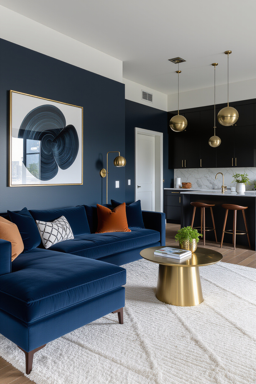Stylish Apartment: Dark Blue Couch Decor