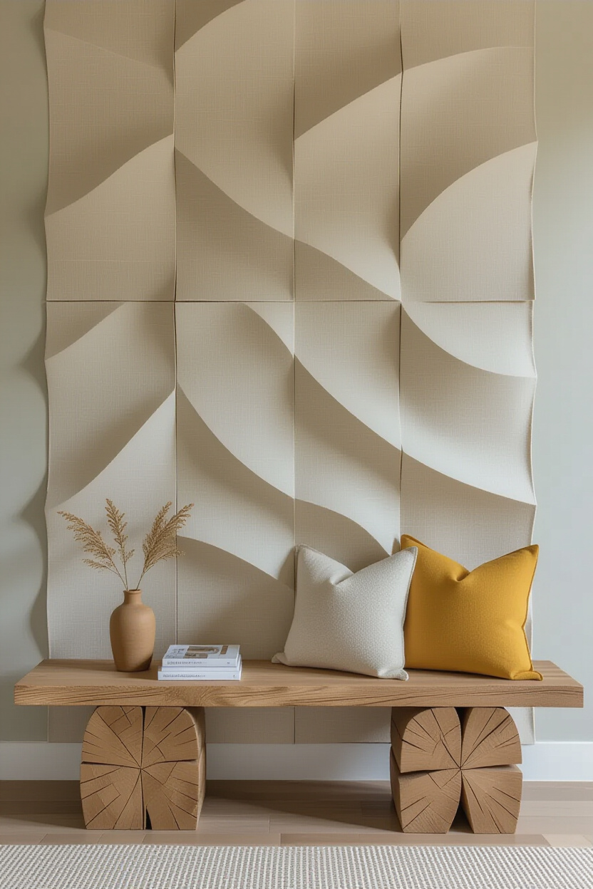 Subtle Sage Living Room 3D Accent Wall