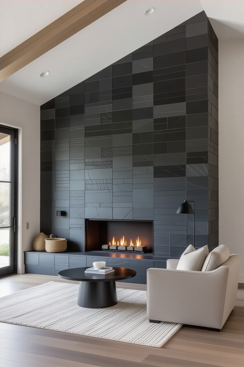 Subtle Slate Subtle Herringbone 3D Accent Wall