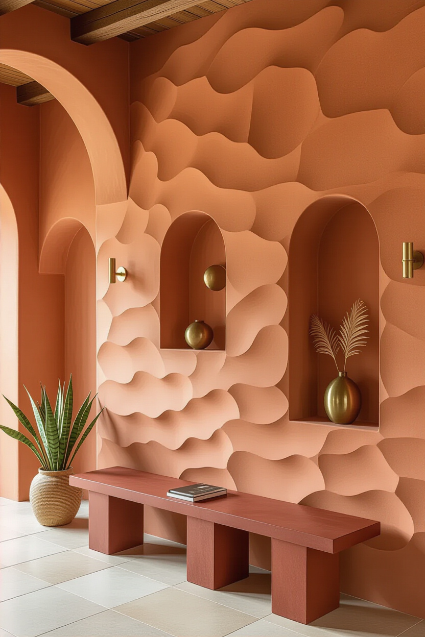 Sunny Terracotta Living Room 3D Accent Wall