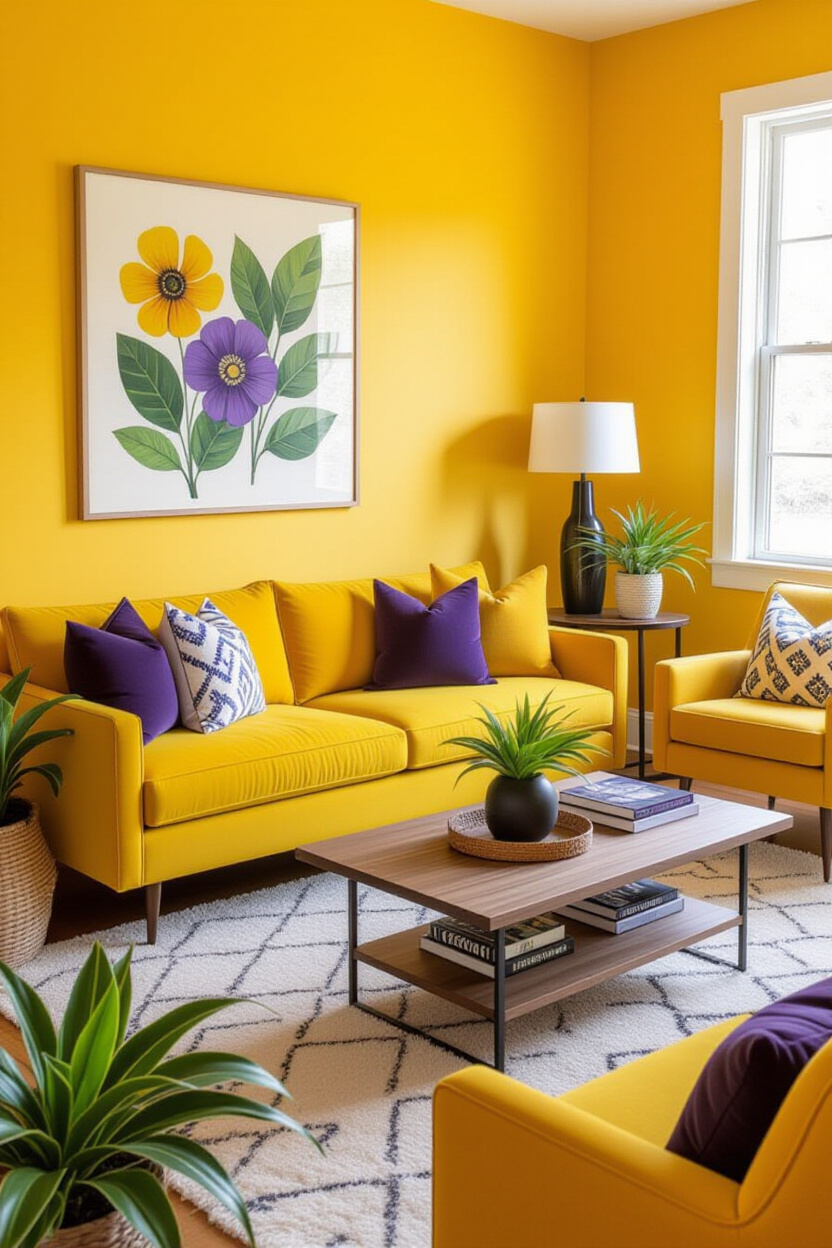 Sunny Yellow Living Room Wall Design