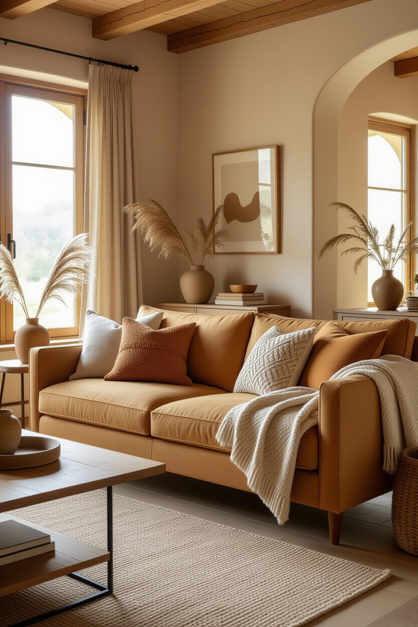 Tan Sofa: Cozy Room Styling