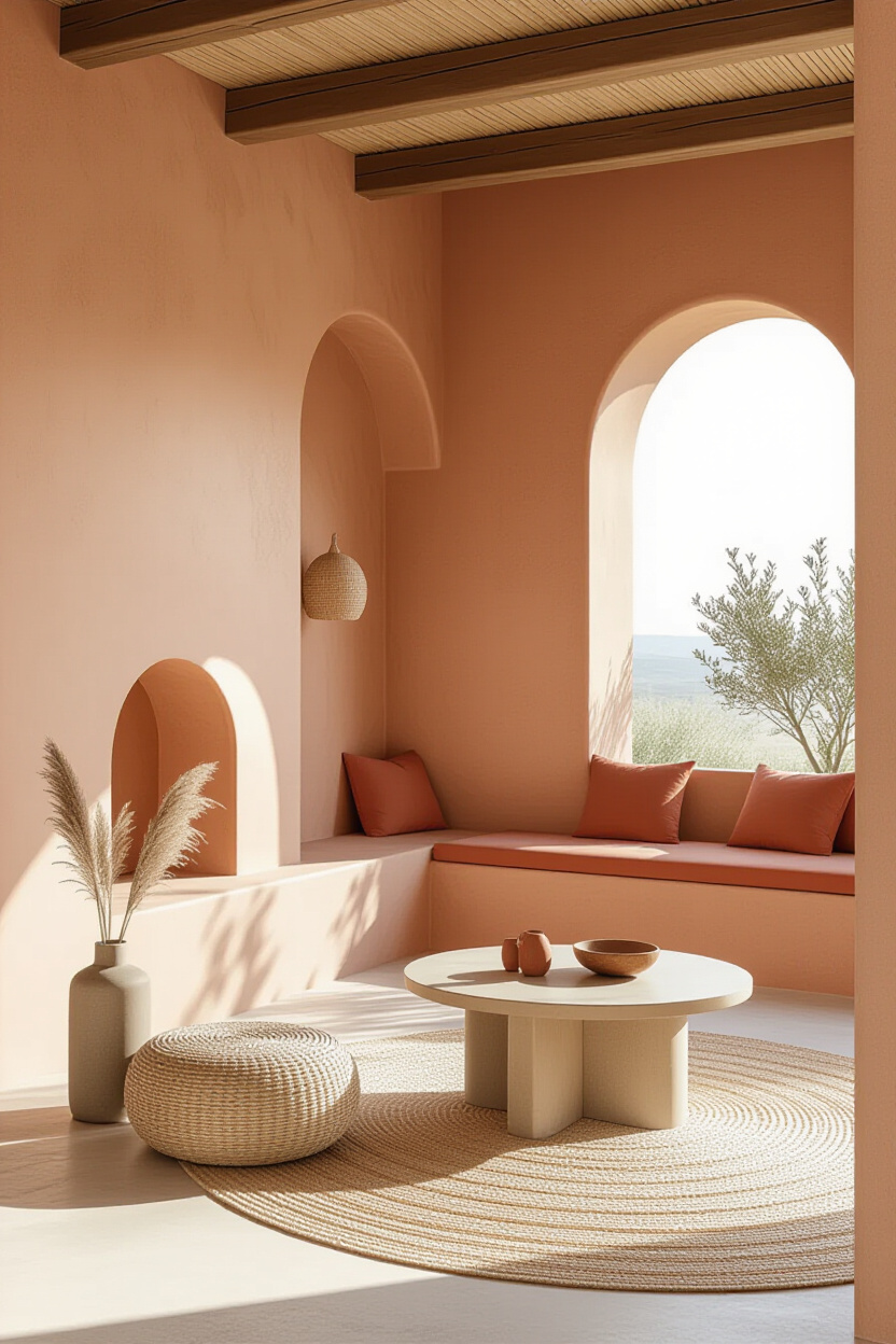 Terracotta Living Room Wall Design