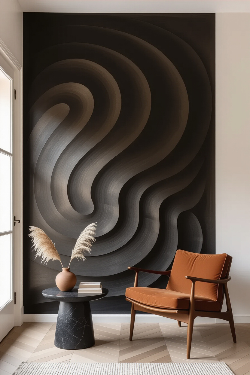 Textured Eclectic Black Accent Wall