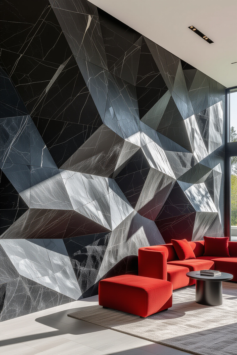 Textured Gray Stone 3D Accent Wall