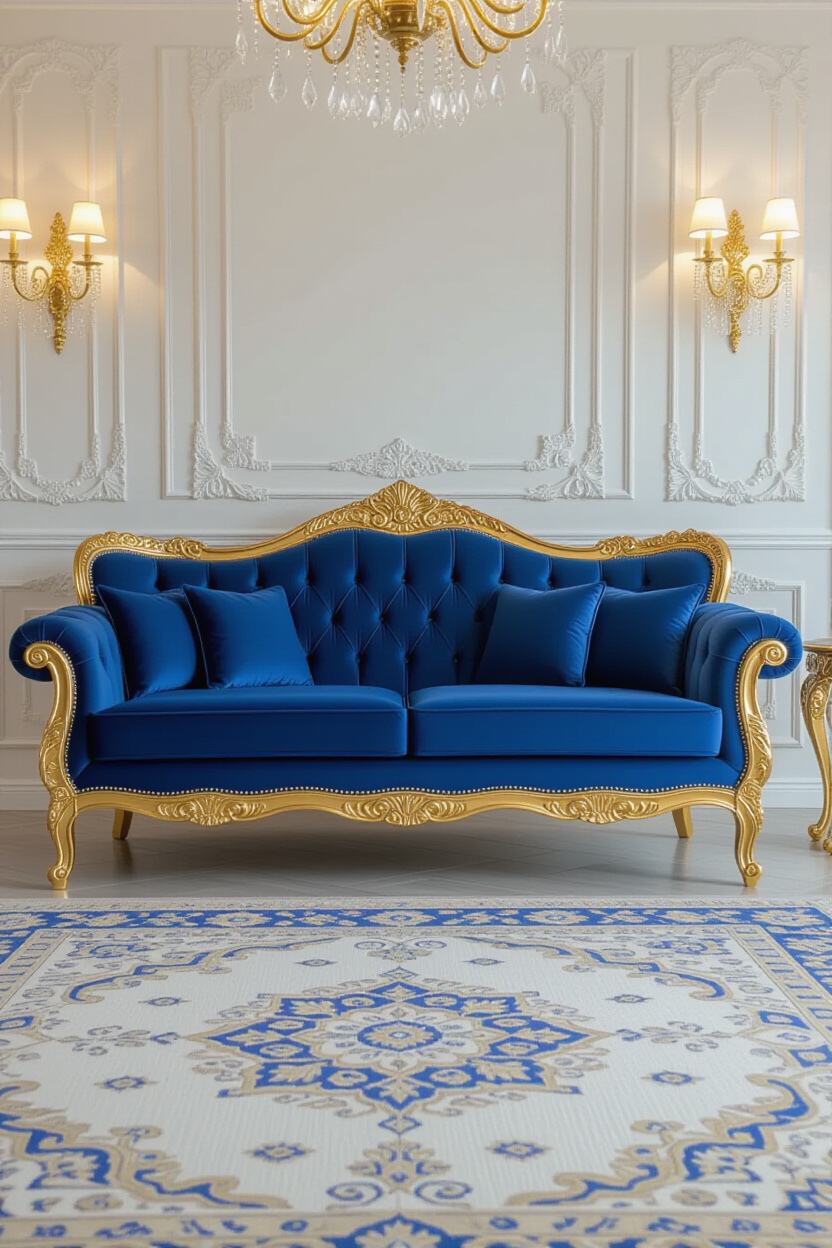 Velvet Blue Couch: Luxurious Living Room Decor