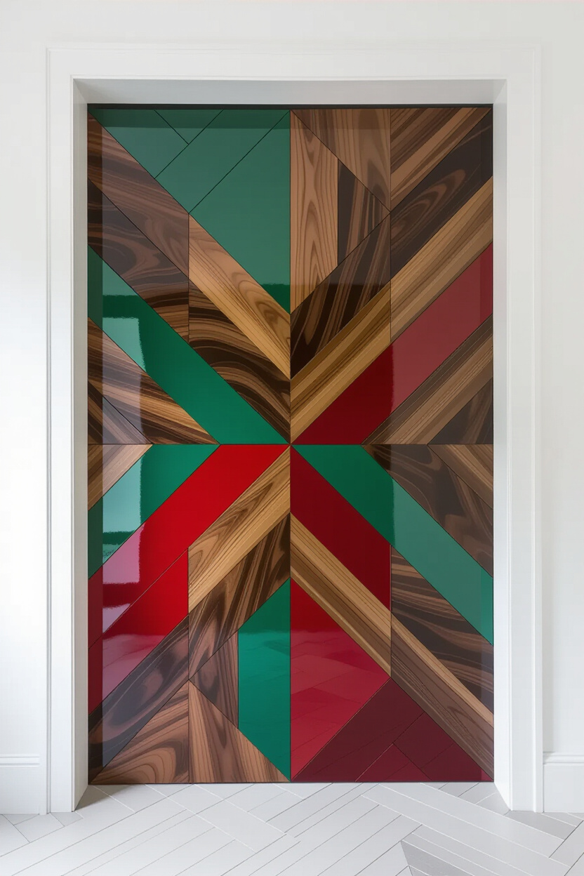 Vibrant chevron and geometric wood wall designs