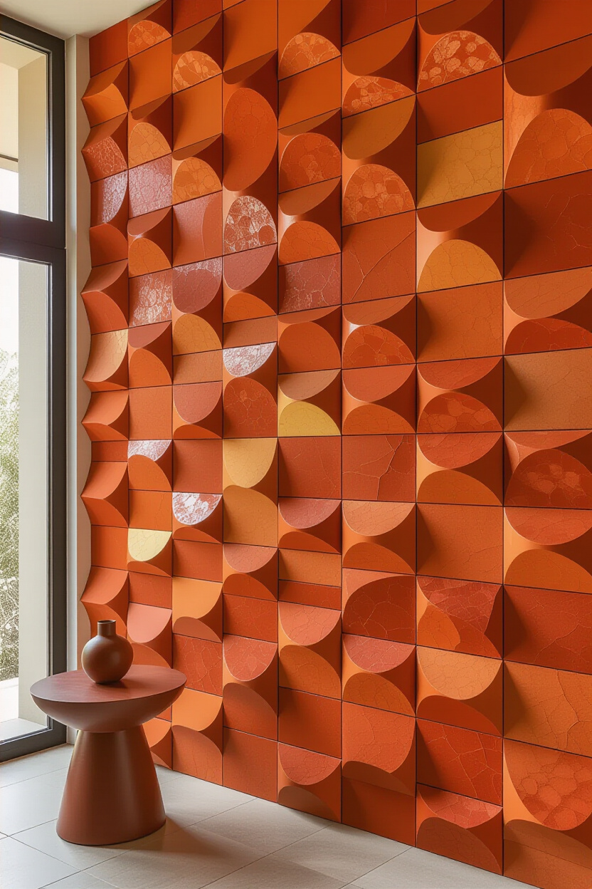 Vibrant Orange Living Room 3D Accent Wall