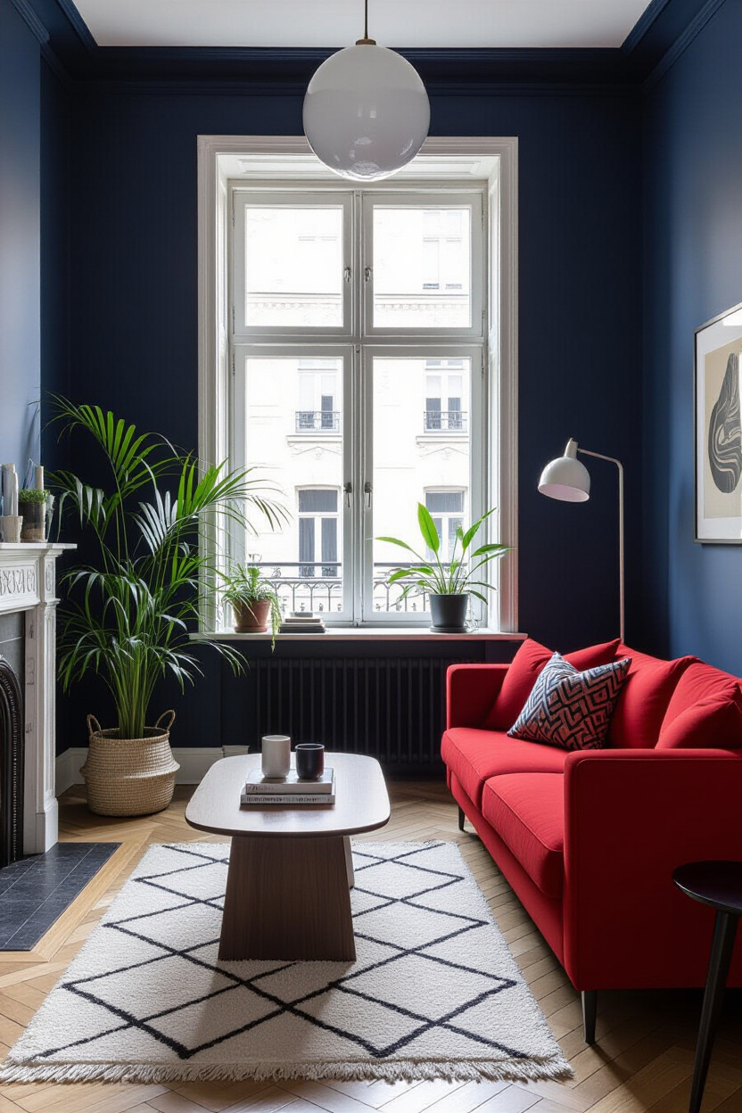 Vibrant Red Living Room Wall Design