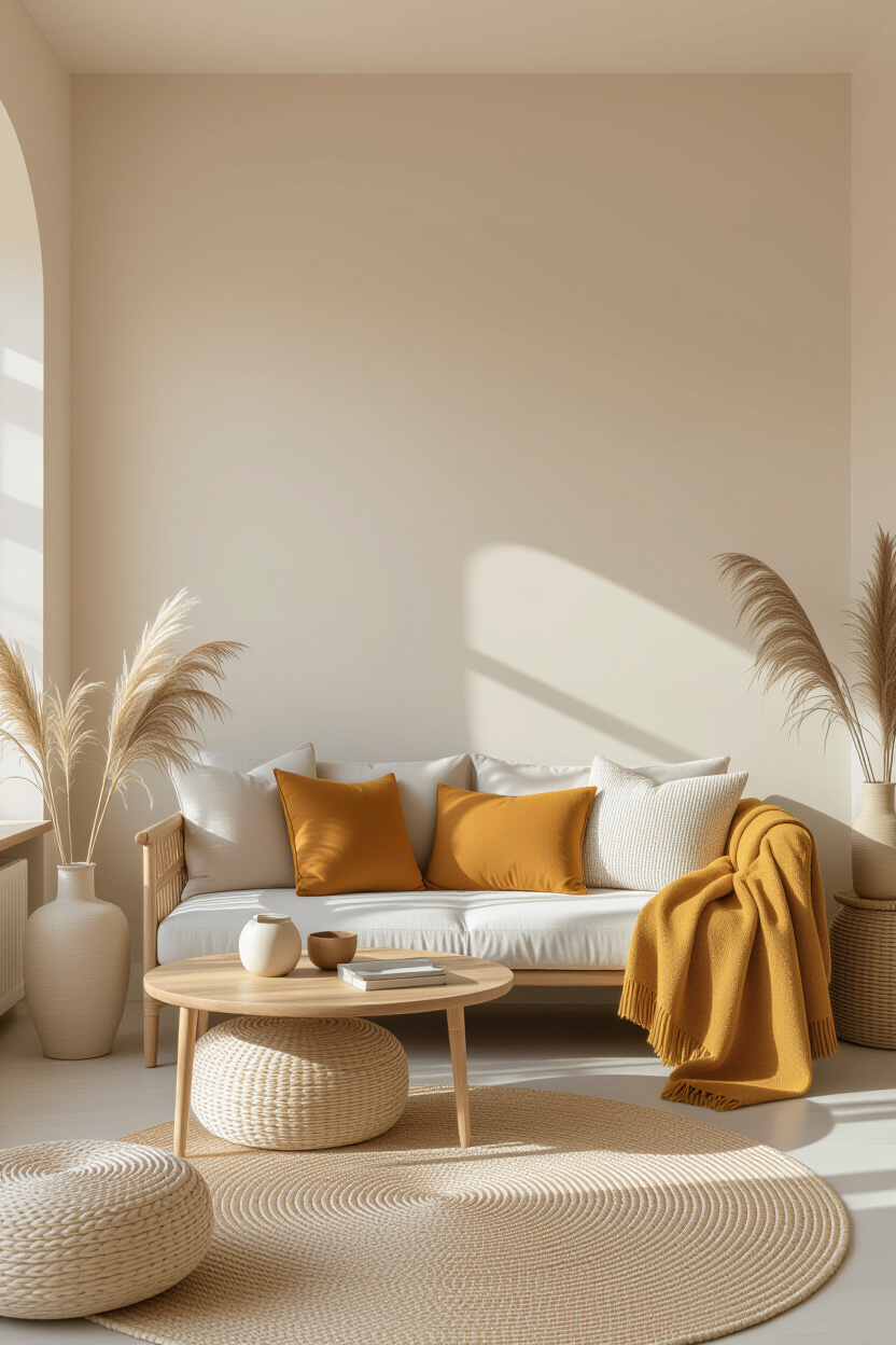 Warm Beige Living Room Wall Design