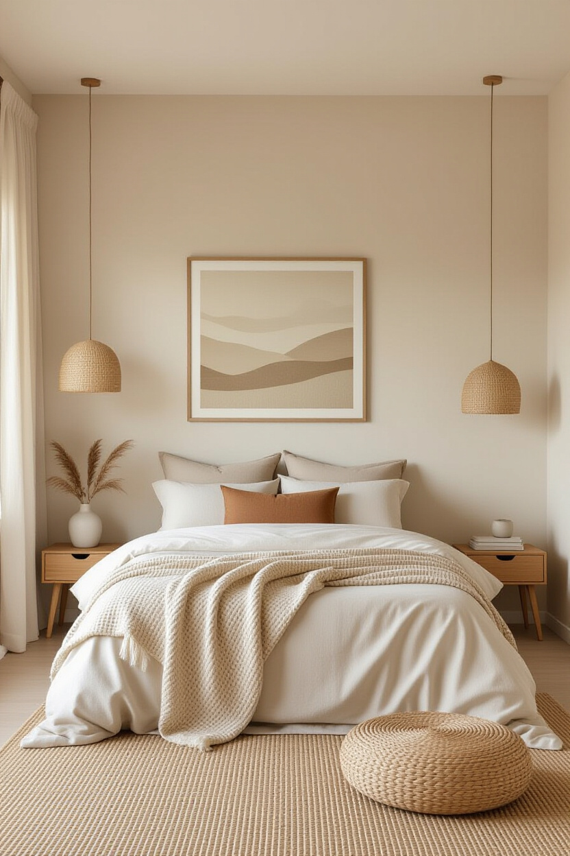 Warm Minimalist Bedroom: Embracing Earthy Tones